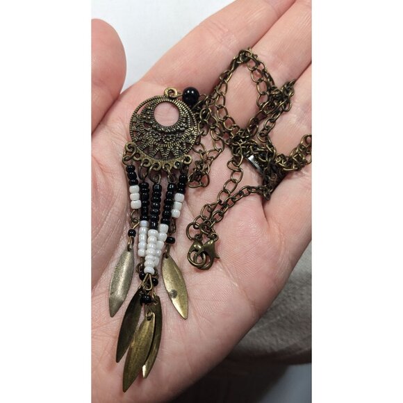 Bohemian Glass And Feather Charm Fringe Pendant Necklace - Picture 5 of 6